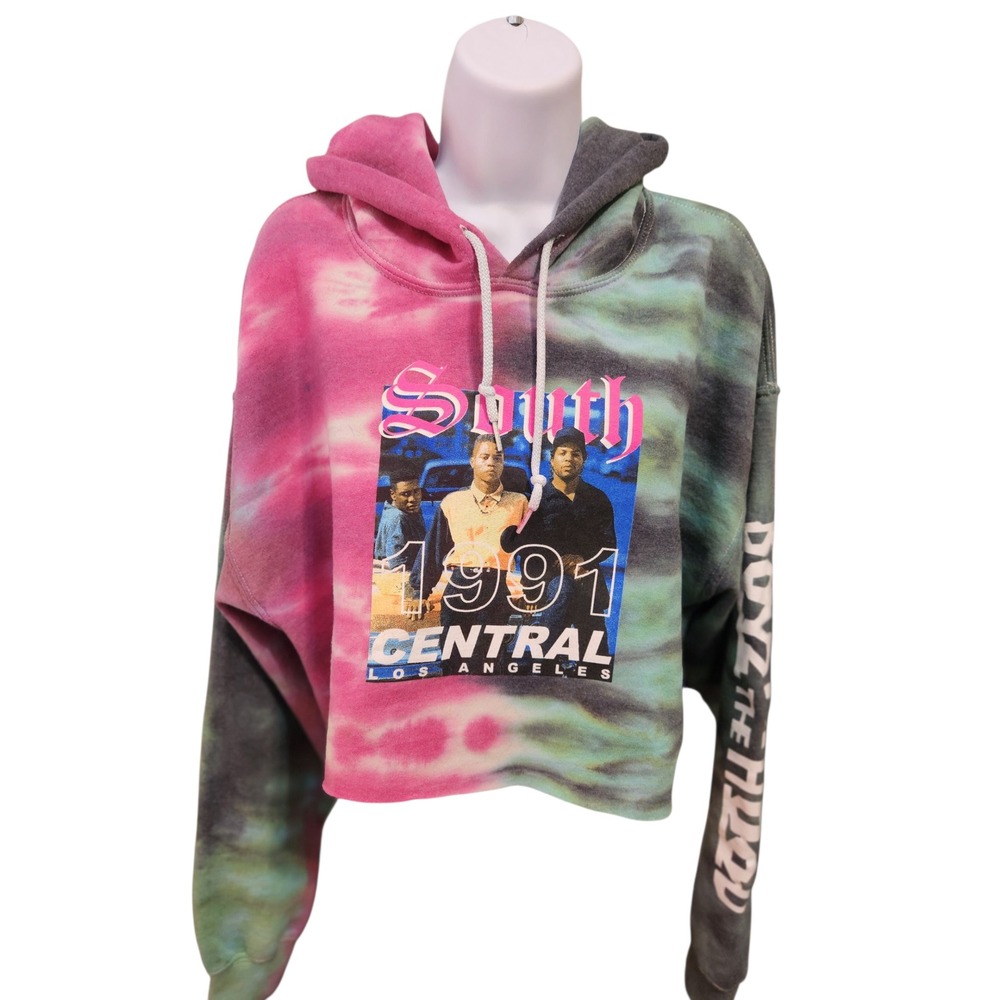 Boyz in the Hood Large Tie Dye Crop Hoodie Womens‎ Pink Green Gray